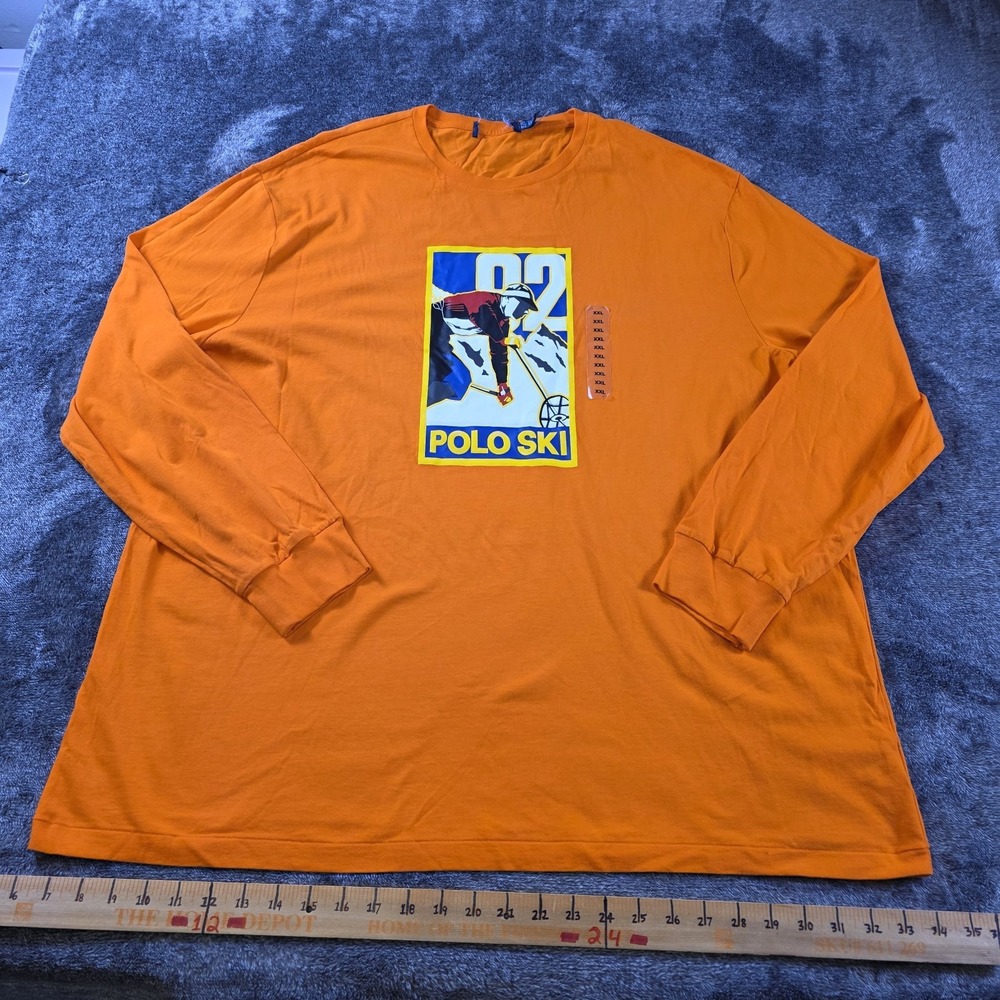 Polo Ralph Lauren Polo Ski Jersey T Shirt Mens XXL Orange Long Sleeve
